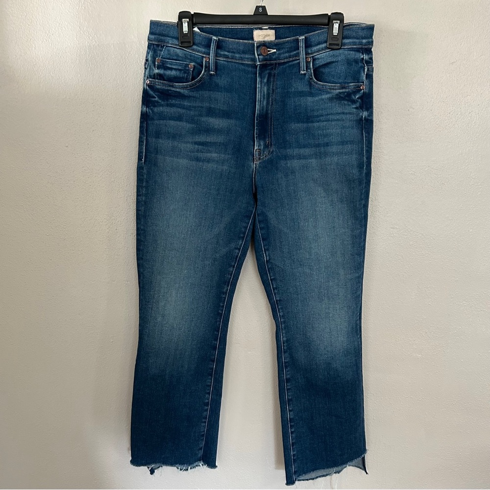 Mother The Insider Cropped Step Fray Dark Blue Jeans